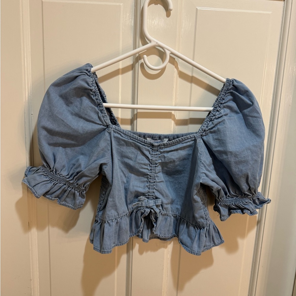 Girl’s Chambray Blue Ruffled Top